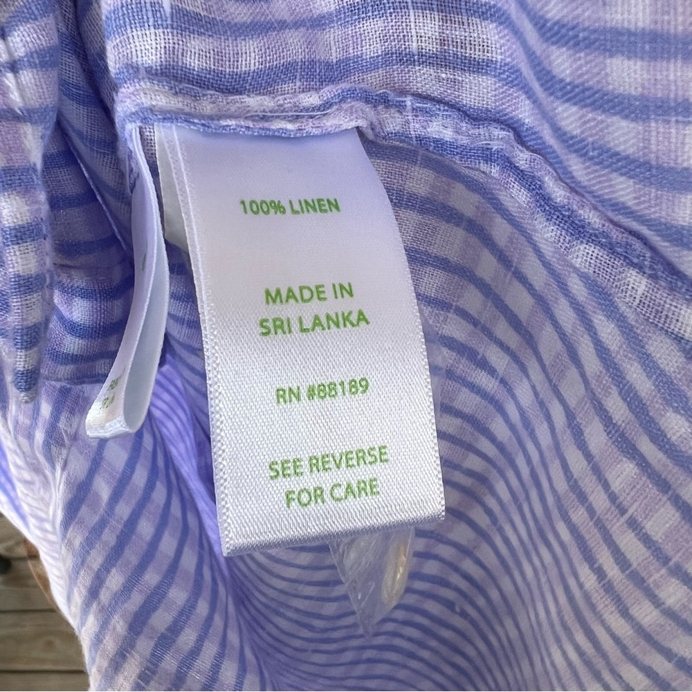 Lilly Pulitzer 100% Linen Button Down Shirt Women’s Purple Blue Plaid Size Large - Picture 4 of 15